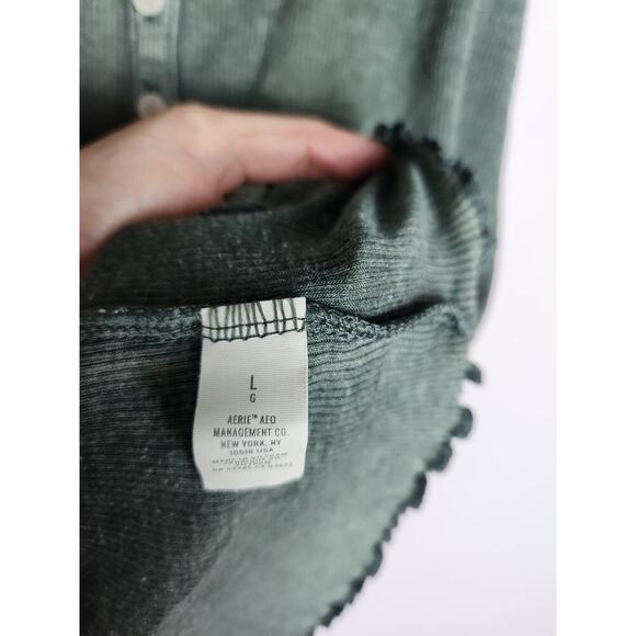 Aerie button front tank sz L lettuce hem Y2K green 90's beachy boho grunge - Picture 6 of 9